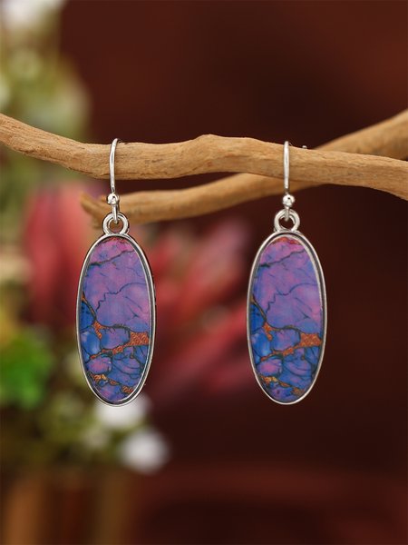 

Vintage Purple Crystal Metal Distressed Earrings Ethnic Women's Jewelry, As picture, Earrings