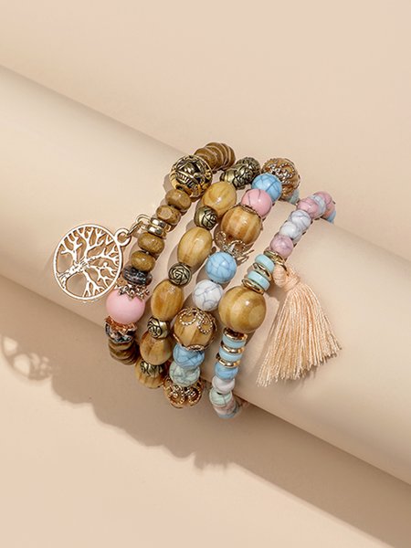 

Ethnic Style Vintage Crystal Beaded Layered Bracelet Boho Casual Women's Jewelry, Multicolor, Bracelets