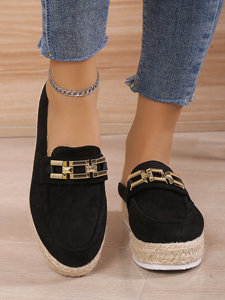 

Metal Chain Decor Vacation Espadrilles Platform Mules, Black, Flats