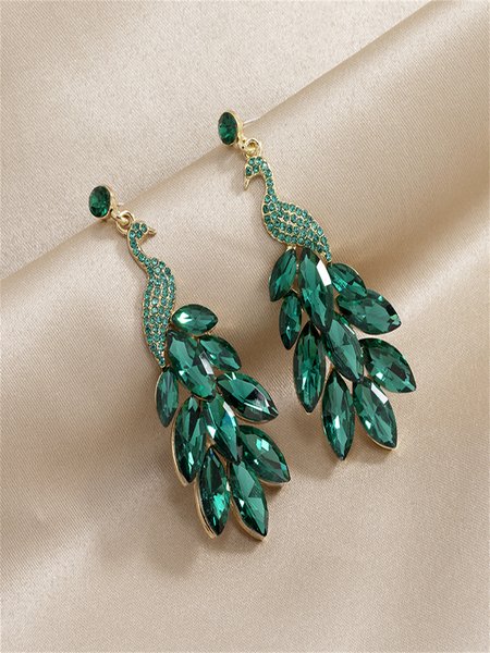 

Elegant Green Zircon Peacock Pattern Earrings Party Feminine Jewelry, Earrings