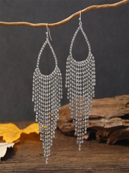 

Elegant Metal Diamond Tassel Earrings Party Wedding Female Jewelry, As picture, Earrings