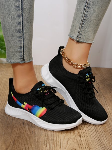 

Rainbow Gradient Heart Lightning Graphic Shock Absorbing Soothing Sneakers, Black, Sneakers