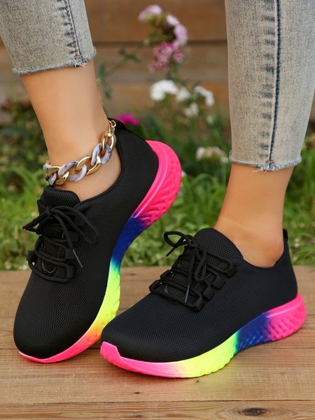 

Rainbow Gradient Sole Cushioned Shock Absorbing Sneakers, Black, Sneakers