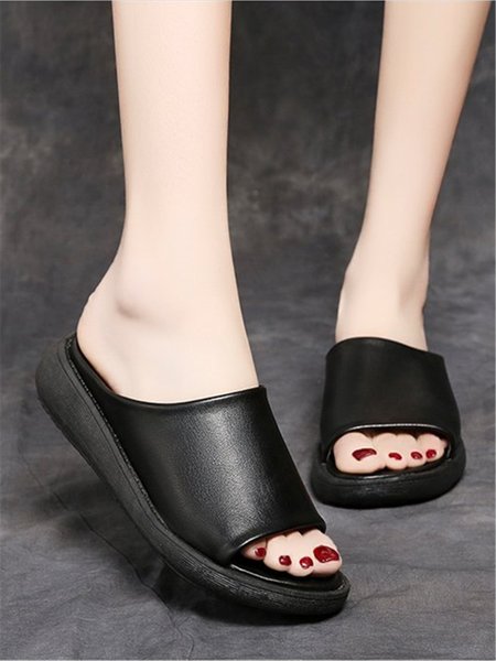 

Retro Casual Soft Slippers, Black, Sandals