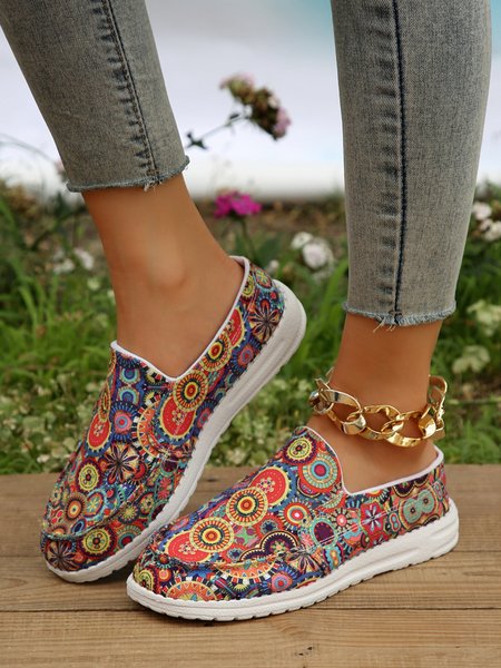 

Colorful Geometric Ethnic Graphics Casual Flats, As picture, Sneakers