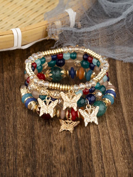 

Ethnic Casual Butterfly Pattern Crystal Beaded Layered Bracelet Retro Women's Jewelry, Multicolor, Bracelets