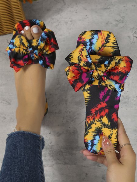 

Coconut Tree Graphic Bow Beach Slide Sandals, As picture, Sandals & Slippers