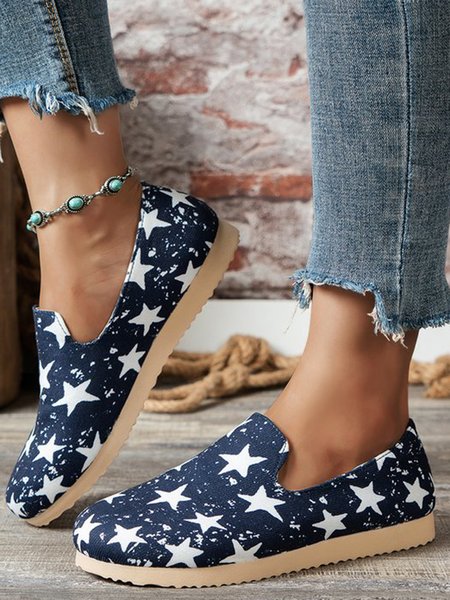 

Star Print Casual Canvas Slip On Shoes, Blue, Flats