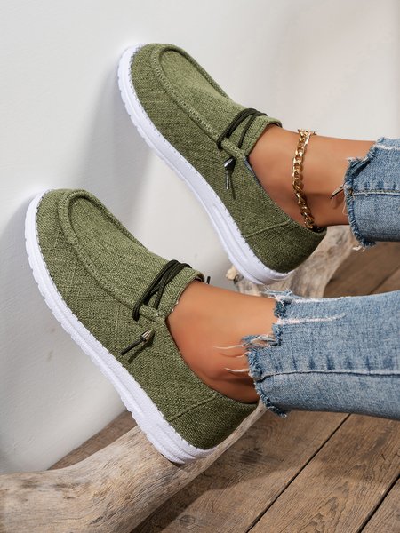 

Green Textile Lightweight Casual Flats Boat Shoes, Flats