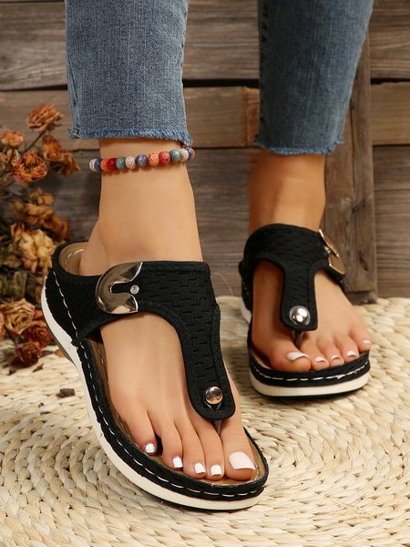

Breathable Mesh Fabric Casual Metal Decor Slide Sandals, Black, Sandals & Slippers