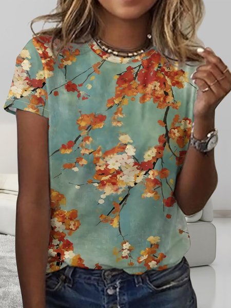 

Women's Casual Floral Art Crew Neck T-Shirt, As picture, T-shirts