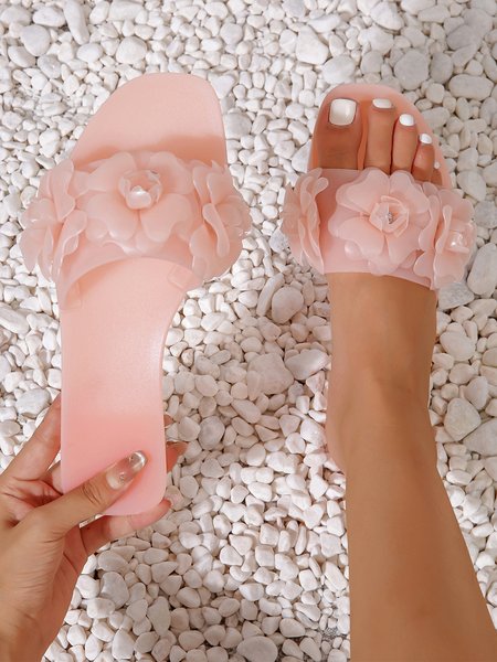 

Three-dimensional Flowers Waterproof Holiday Slippers, Pink, Slippers