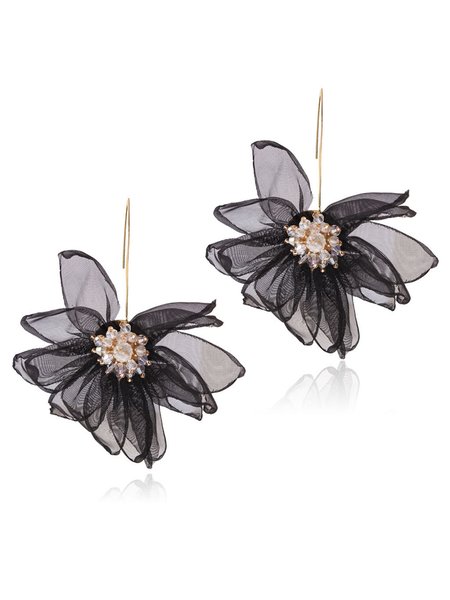

Women's Mesh Petal Drop Earrings, Black, Earrings