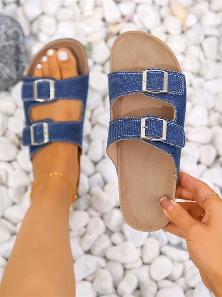 

Blue Denim Double Buckle Design Casual Slippers, Sandals & Slippers