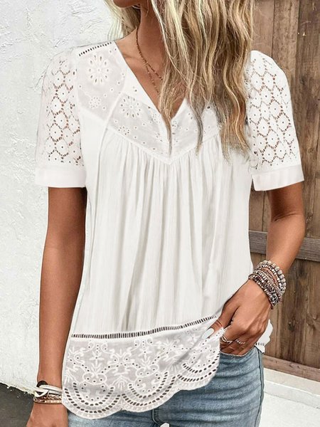 

Womens V Neck Loose Casual Shirt, White, Shirts & Blouses