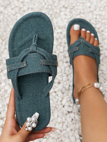 

Women Denim Blue Knot Decor Flip-flops, Sandals