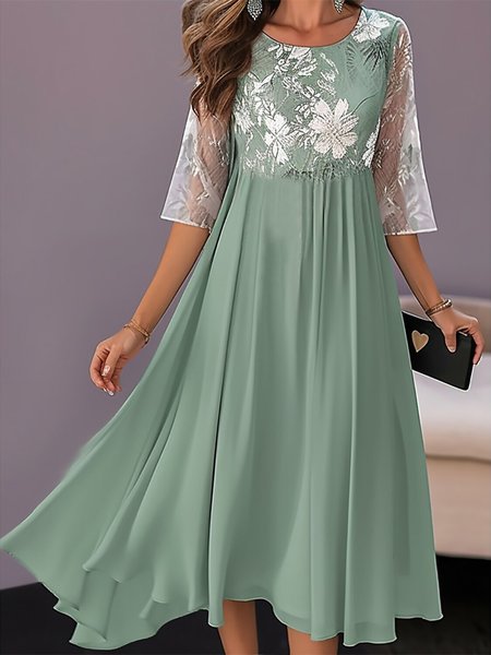 

Womnes Half Sleeve Elegant Lace Dress, Green, Dresses