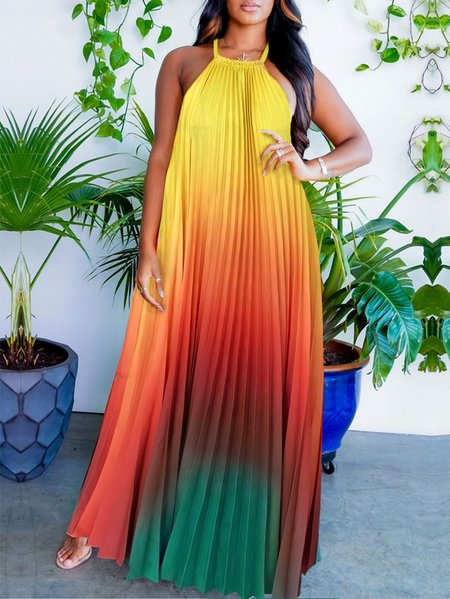 

Vacation Ombre Loose Halter Dress, Yellow, Maxi Dresses