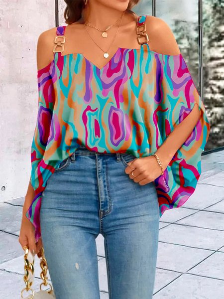 

Loose Vacation Abstract Shirt, As picture, Blouses and Shirts