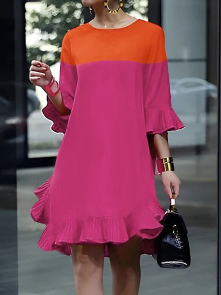 

Loose Elegant Crew Neck Dress, Deep pink, Mini Dresses