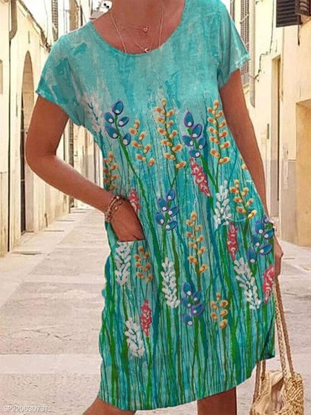 

Loose Casual Floral Dress, Green, Dresses