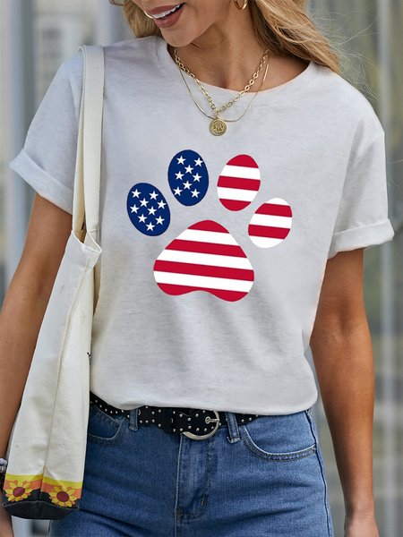 

Women's Cotton American Dog Crew Neck Casual Dog T-Shirt, White, T-shirts