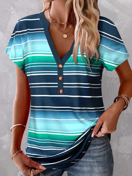 

Loose Striped Casual Shirt, Blue, Shirts & Blouses
