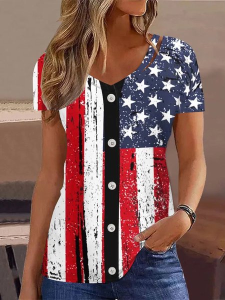 

Casual America Flag V Neck Loose Shirt, Red, Shirts & Blouses