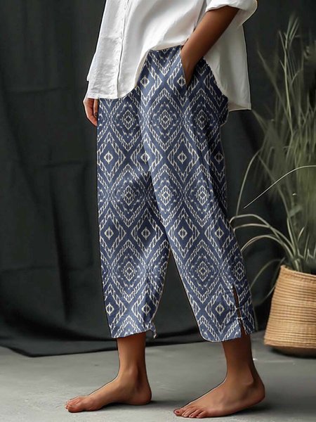 

Ethnic Geometry Casual Loose Pants, Dark blue, Pants