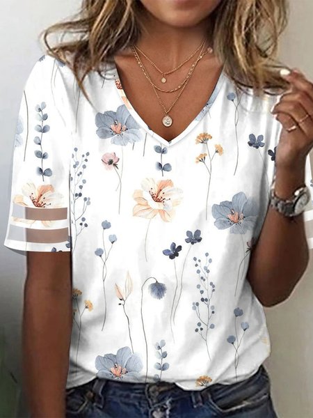 

Casual Floral Loose T-Shirt, White, T-Shirts