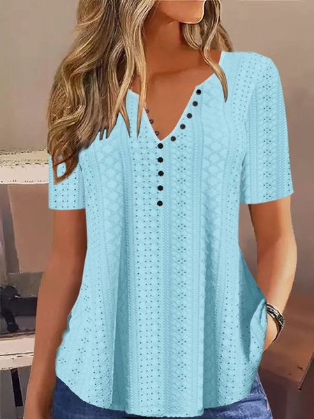

Plain Notched Casual Loose Shirt, Blue, Shirts & Blouses