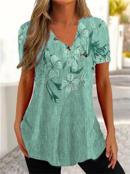 

V Neck Casual Loose Shirt, Green, Shirts & Blouses