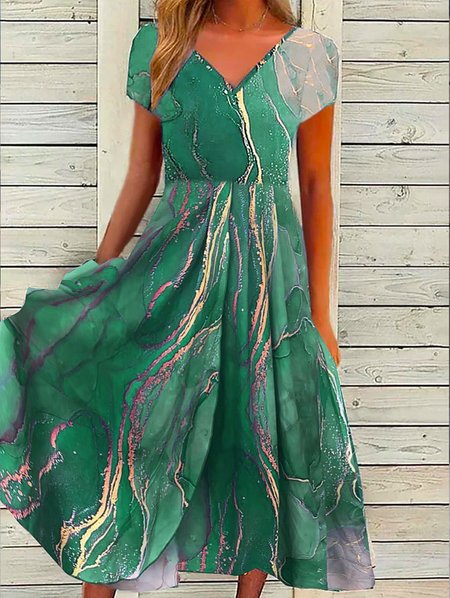 

Abstract Printed Casual A-Line Dress, Green, Midi