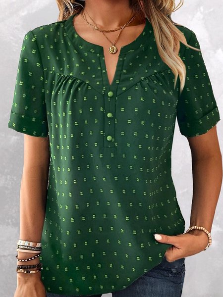 

Loose Plain Casual V Neck Shirt, Green, Shirts & Blouses