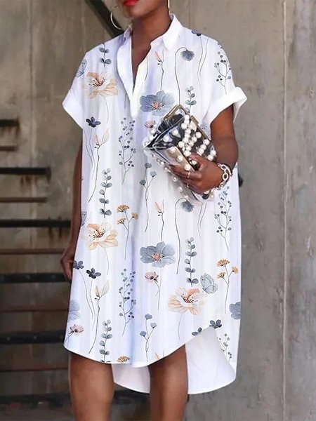 

Loose Casual Shawl Collar Dress, White, Dresses