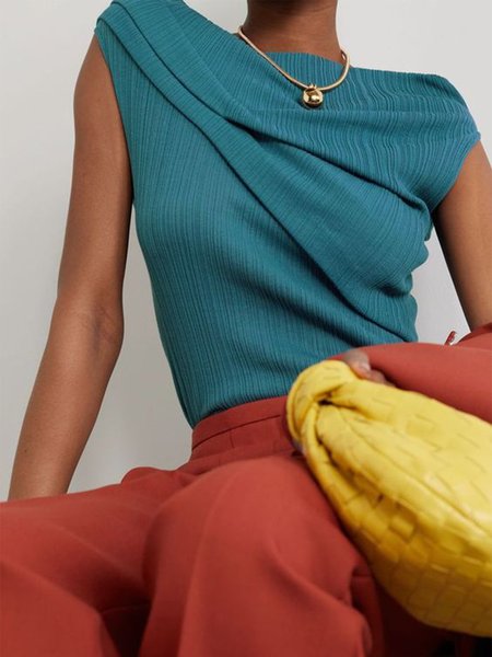 

Regular Fit Urban Boat Neck Plain T-Shirt, Blue, Blouses and Shirts