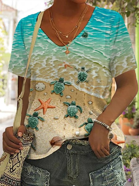 

Plus Size Jersey Beach Casual T-Shirt, Blue, T-Shirts