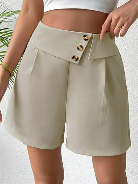 

Everyday Casual Button-Up Loose Shorts, Khaki, Shorts