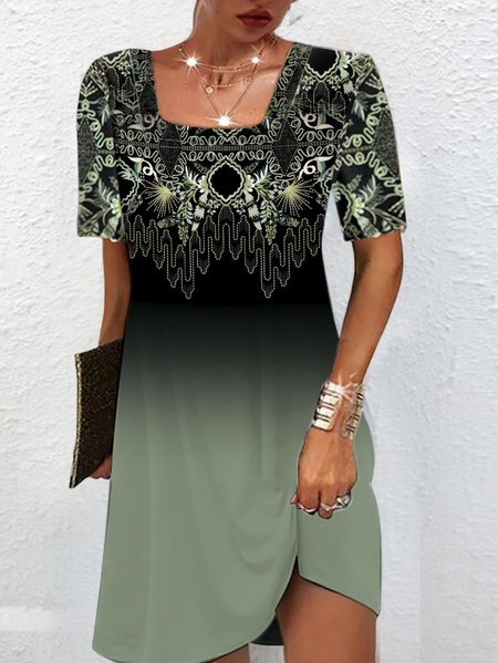 

Casual Ethnic Ombre Design Square Neck Knit Dress, Green, Dresses