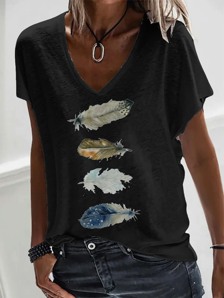 Casual Loose Jersey V Neck T-Shirt, Black, Tees & T-shirts