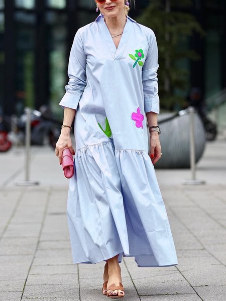 

Urban Floral Loosen Maxi Dress With No Belt, Light blue, Maxi Dresses