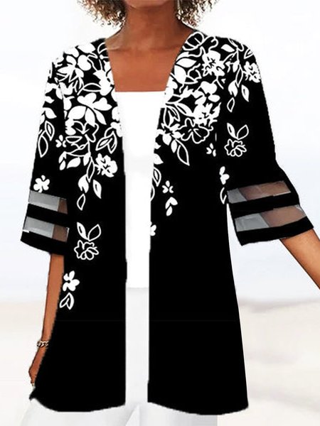 

Floral Loose Casual Wrap Kimono, Black, Cardigans