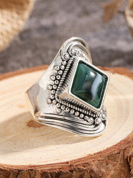 

Vintage Natural Crystal Silver Metal Ring Ethnic Casual Women's Jewelry, Rings