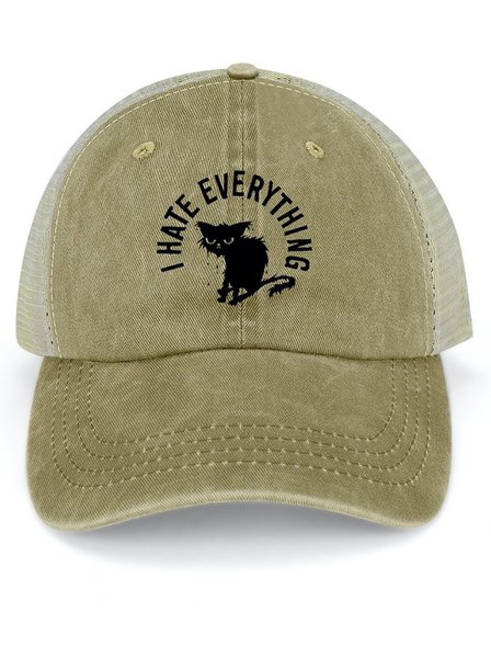 

Men's /Women's Funny Cat I Hate Everything Graphic Printing Regular Fit Adjustable Denim Hat, Khaki, Women's Hats