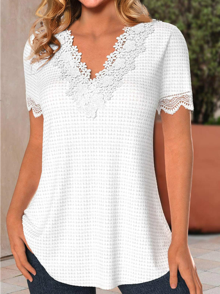 

Loose Lace Casual V Neck Shirt, White, Shirts & Blouses