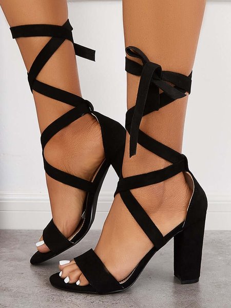 

Elegant Chunky Heel Strappy Sandals, Black, Sandals & Slippers
