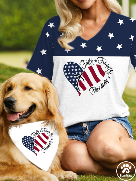 

Women's America Flag Casual Loose Matching T-Shirt, Purplish blue, T-shirts