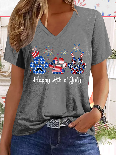 

Women's Happy 4th Of July Dog Lover Regular Fit Casual America Flag T-Shirt, Deep gray, T-shirts