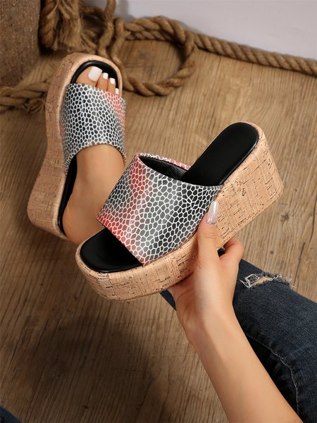 

Gradient Seabed Stone Pattern Holiday Beach Wedge Sandals, Black, Sandals & Slippers