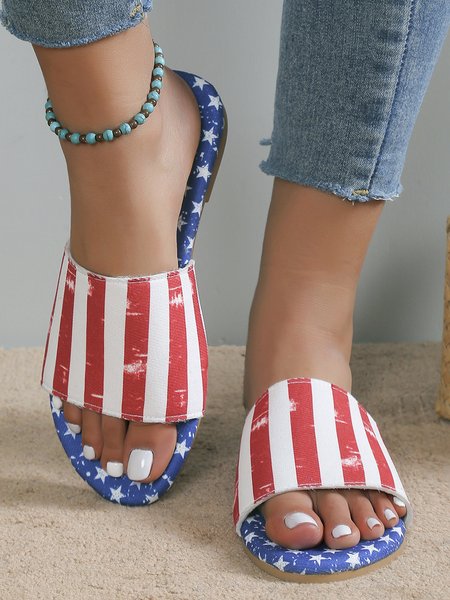 

Independence Day Flag Print Fabric Slide Sandals, As picture, Sandals & Slippers